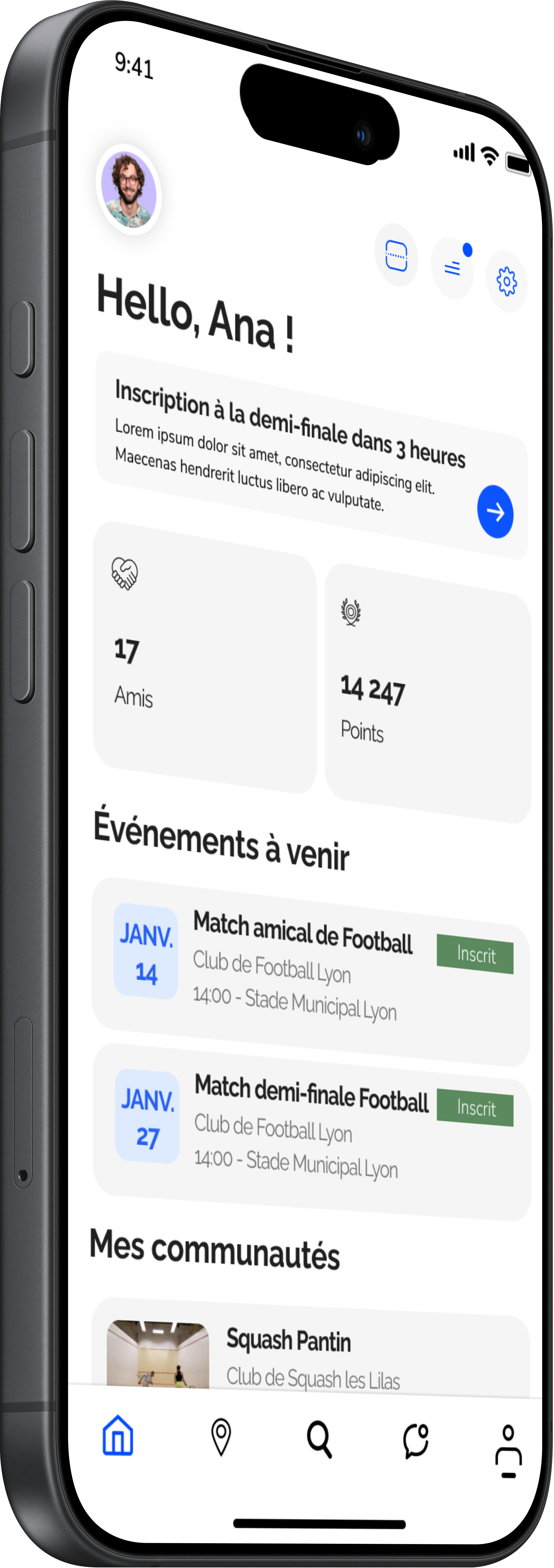 Interface de l'application MatchPoint